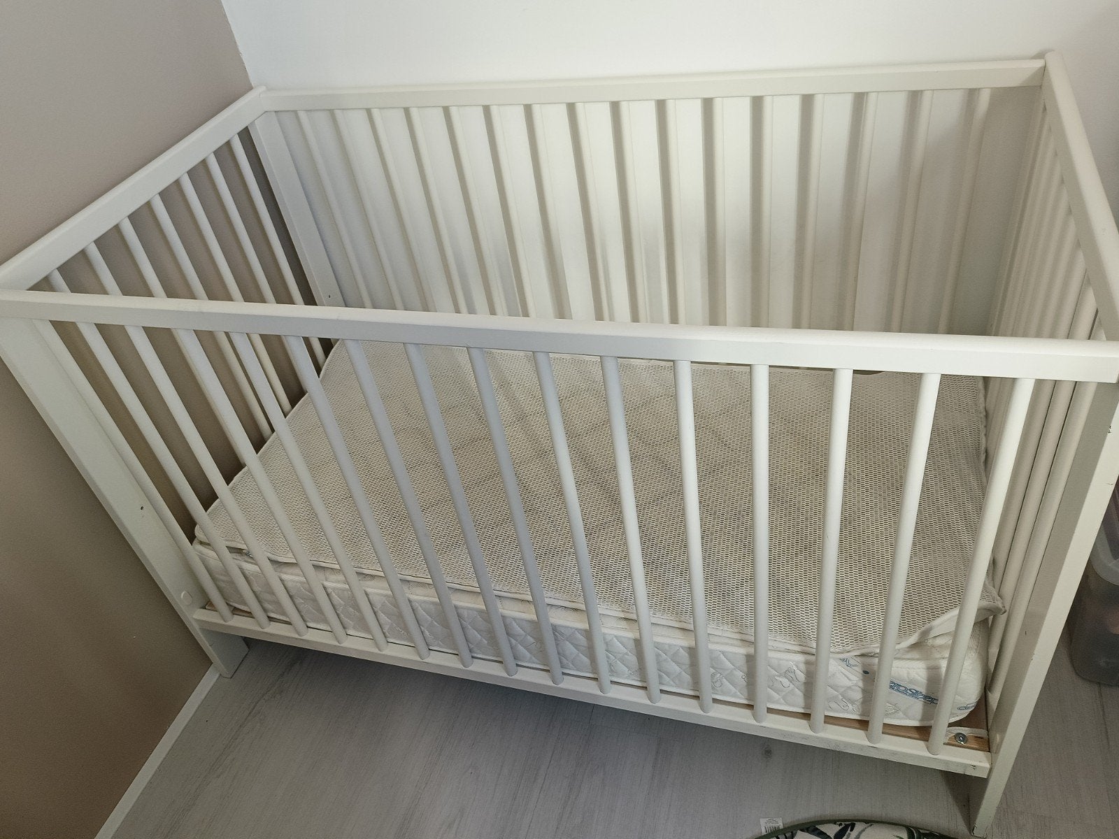 Wit ledikant met matras (120x60 cm), Ophalen, Gebruikt, Ledikant