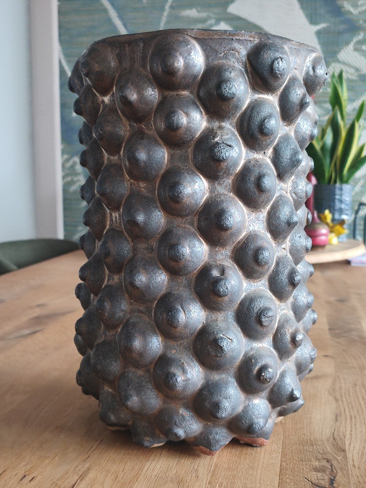 PTMD vaas pot bloemenvaas stoer robuust vintage, 32 cm, Zwart, Natuurlijk materiaal, Ophalen of Verzenden