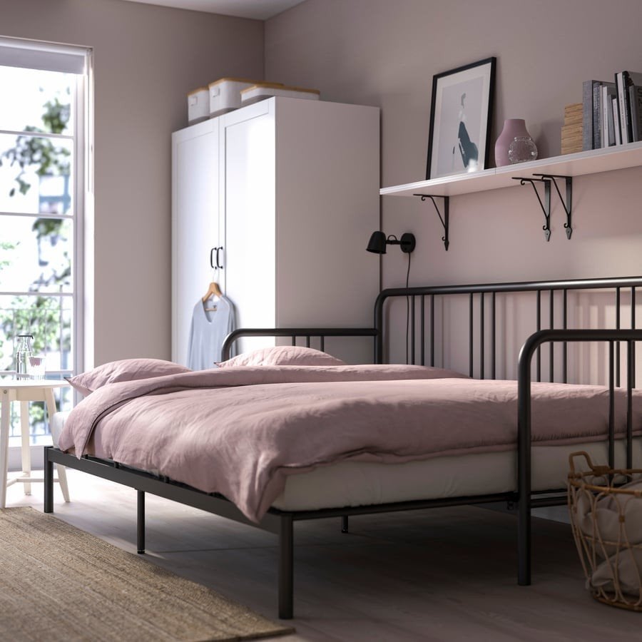 IKEA FYRESDAL Bedbank met 2 matrassen, zwart, 80x200 cm, Zwart, Tweepersoons, Ophalen of Verzenden, 80 cm