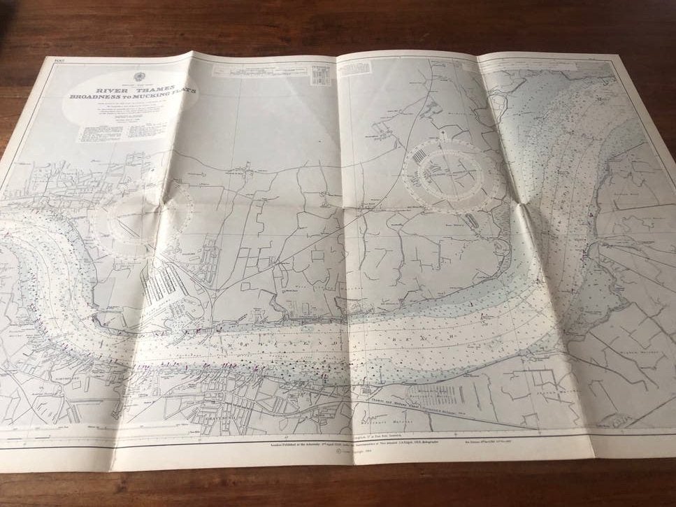 Historische zeekaart Theemsmonding, Engeland (1962), Boeken, Atlassen en Landkaarten, Gelezen, Verenigd Koninkrijk, Ophalen of Verzenden