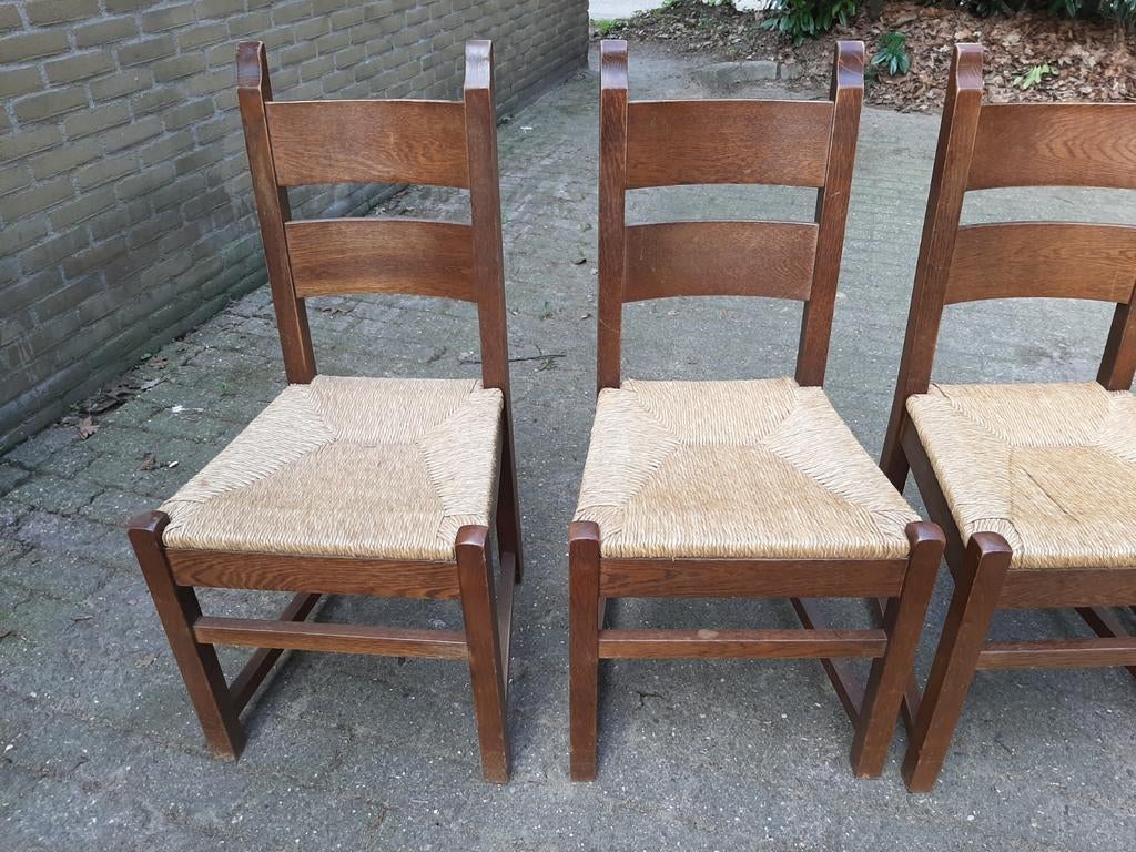 4 eikenhouten kloosterstoelen met rieten zitting, Huis en Inrichting, Stoelen, Ophalen