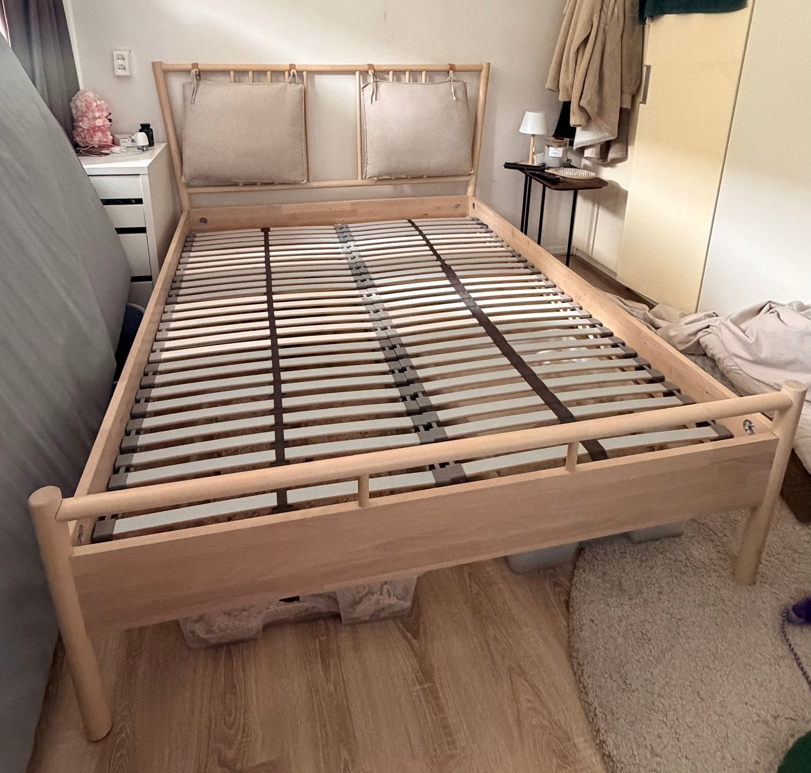 Ikea bjorksnas bed 140x200 met lattenbodem, Ophalen, Gebruikt, Beige, Tweepersoons