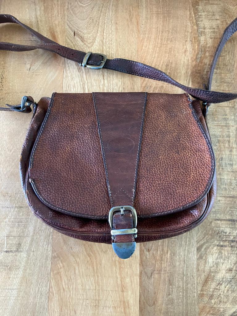 Zadeltas Green Hills - Vintage Leren Schoudertas, Ophalen of Verzenden, Gebruikt, Bruin, Schoudertasje