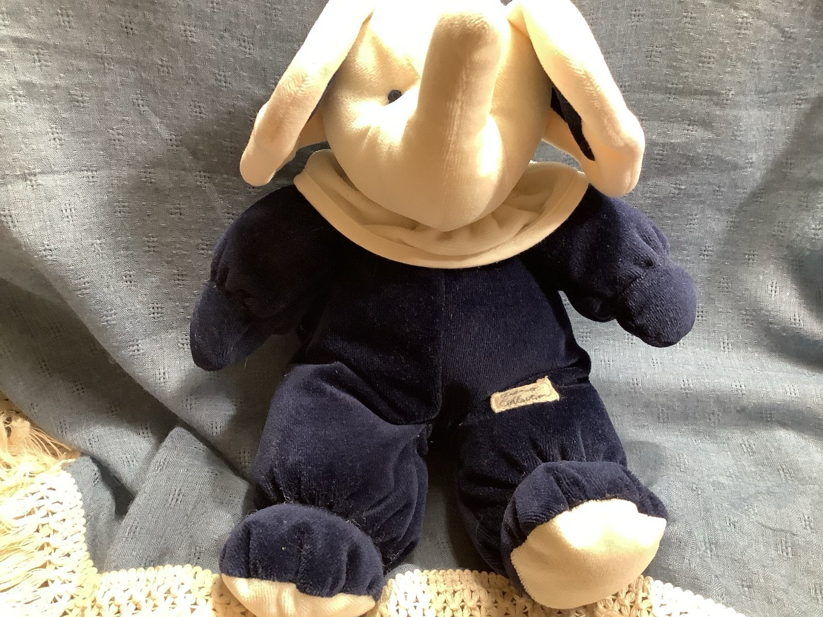 Tiamo blauwwitte olifant knuffel met belletje - Steun KIKA, Met geluid, Blauw, Ophalen of Verzenden, Zo goed als nieuw