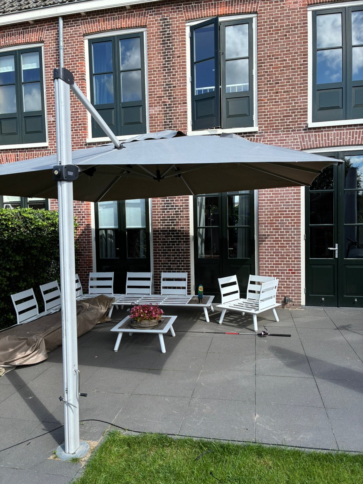 Solero palestro pro parasol 4x4, Gebruikt, Ophalen of Verzenden, Zweefparasol, Waterdicht