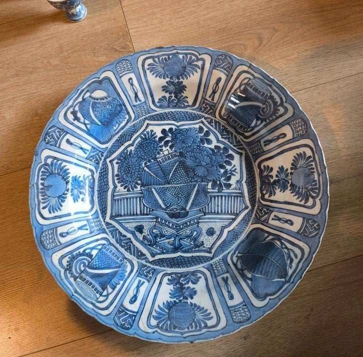 Grote Chinese Wanli Schotel - Blauw-Wit Porselein, Ophalen of Verzenden