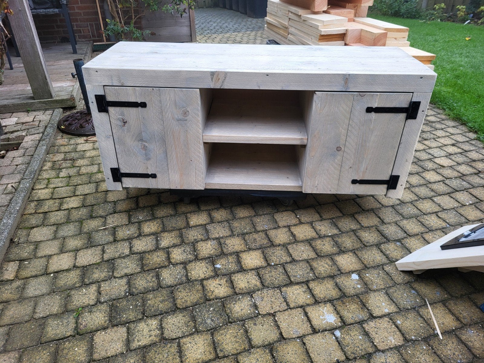 Tv meubel steigerhout, Ophalen, 150 tot 200 cm, Nieuw, Minder dan 100 cm