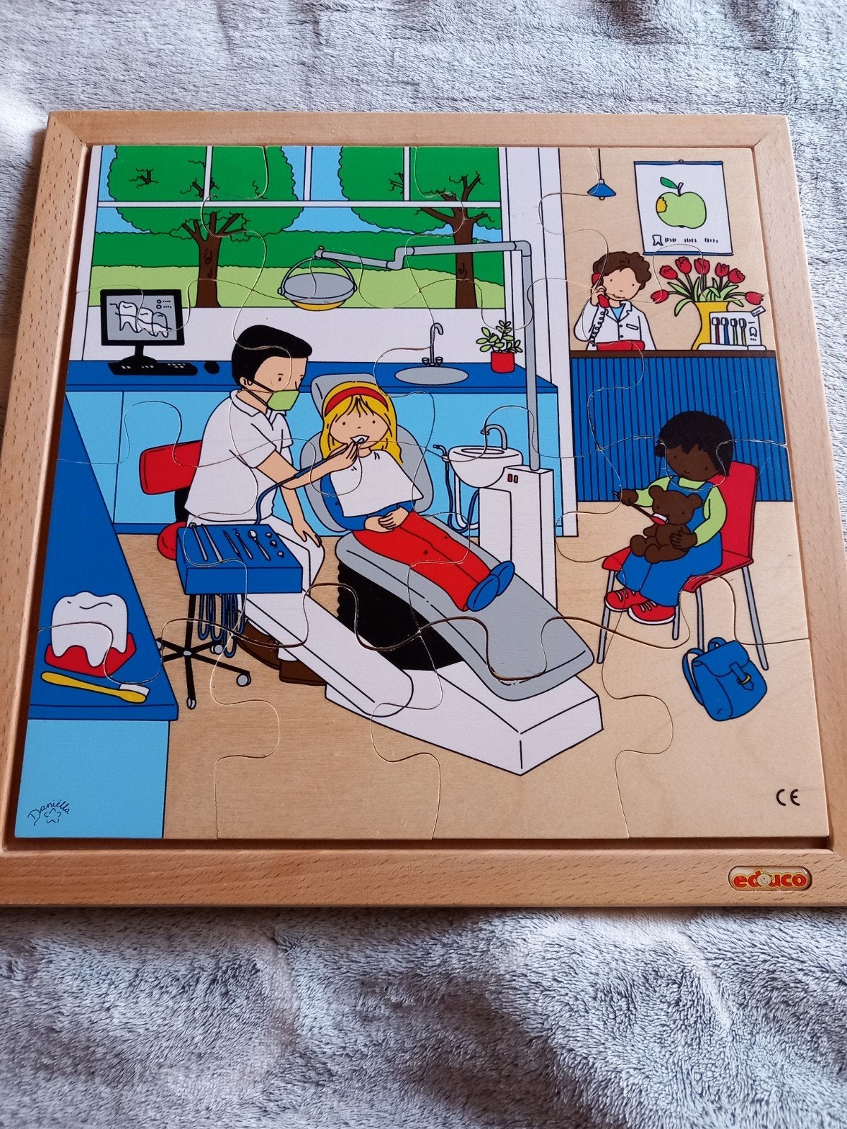 Houten puzzel tandartsbezoek Educo 16 stuks hout, 2 tot 4 jaar, Gebruikt, 10 tot 50 stukjes, Ophalen of Verzenden
