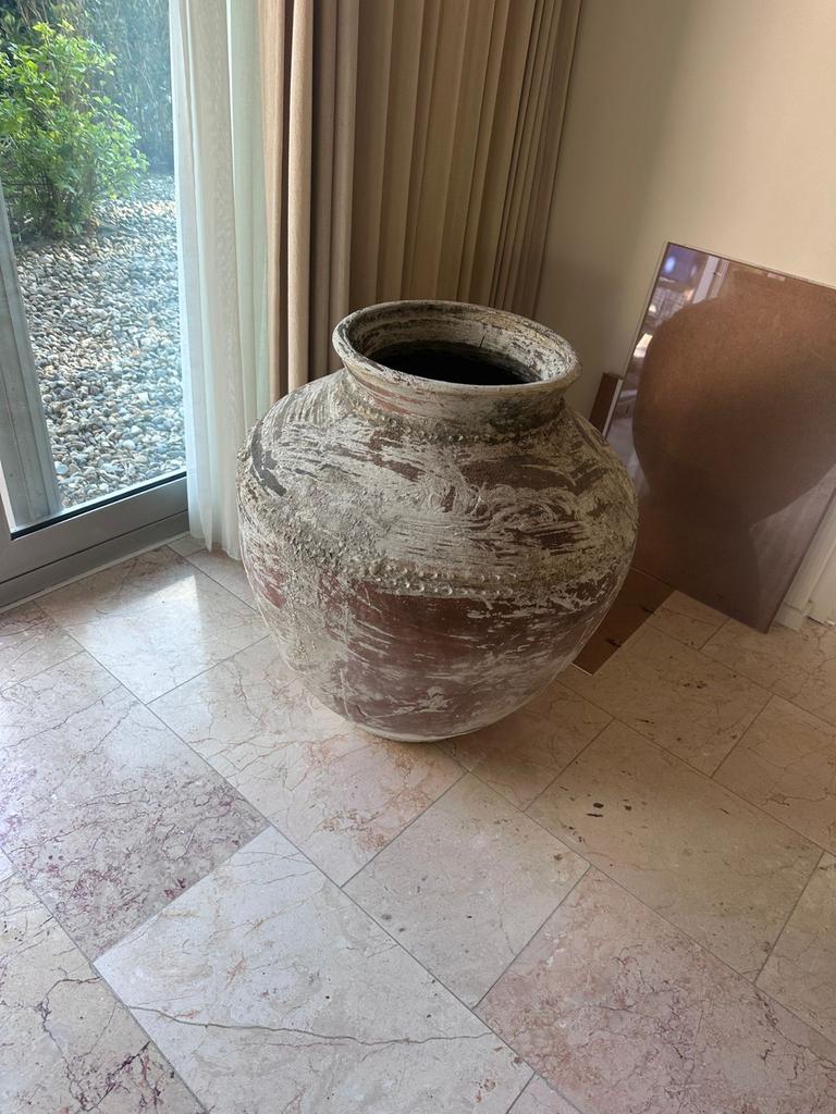 Grote Antieke Terracotta Pot - Rustieke Decoratie, Tuin en Terras, Bloempotten, Ophalen of Verzenden, Zo goed als nieuw