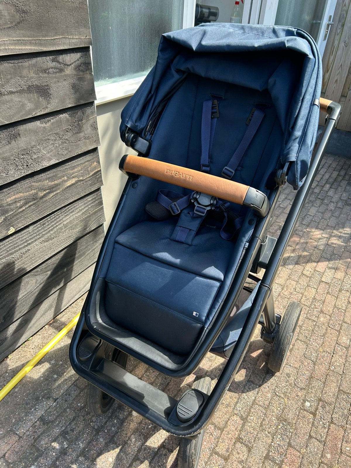 Dubatti two kinderwagen 2-in-1 blauw cognac, Kinderen en Baby's, Kinderwagens en Combinaties, Gebruikt, Combiwagen, Verstelbare duwstang