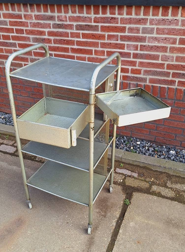 Vintage design trolley van Heliolithe (uit Frankrijk)., Ophalen, Minder dan 55 cm, Gebruikt, Metaal of Aluminium