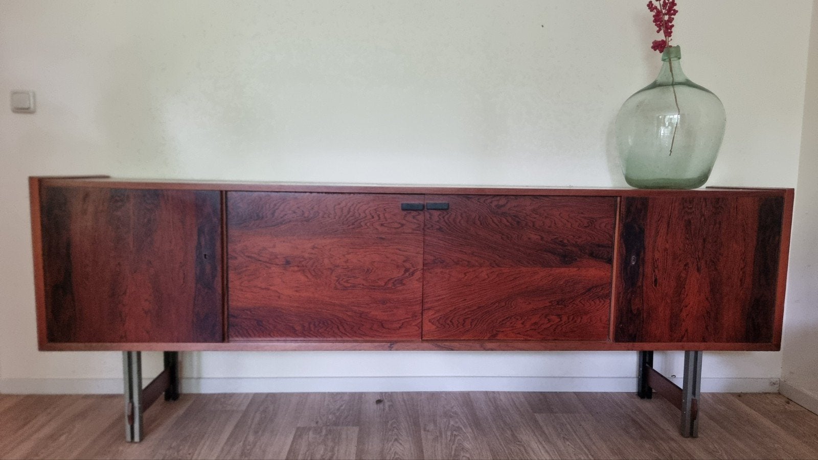 Dressoir palissander metaal jaren 60 design vintage retro, Gebruikt, Jaren '60 design, 200 cm of meer, 25 tot 50 cm