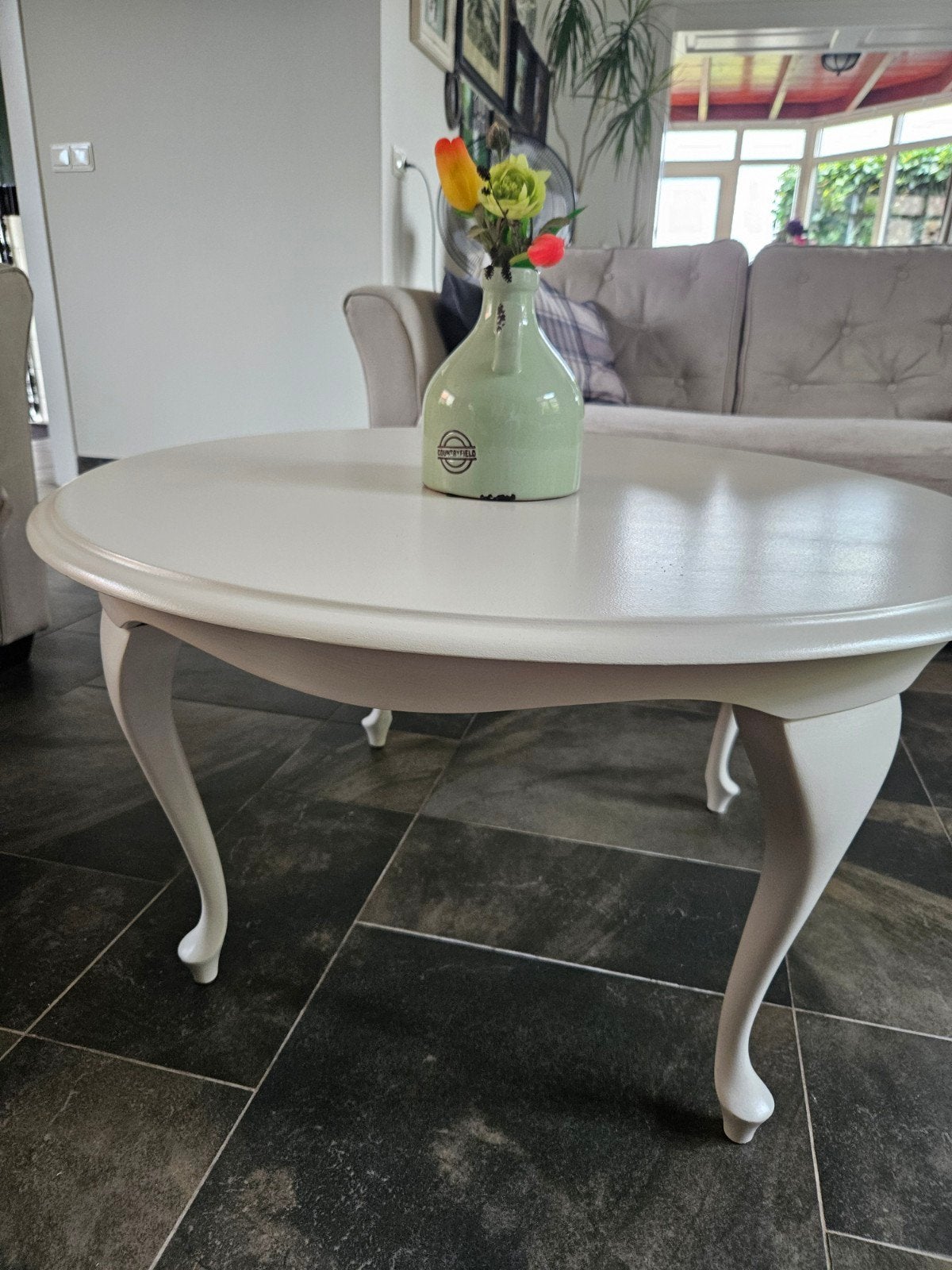 Brocante Queen Ann Salontafel - Zo goed als nieuw, Ophalen, 50 tot 100 cm, Brocante, Queen Ann, Rond