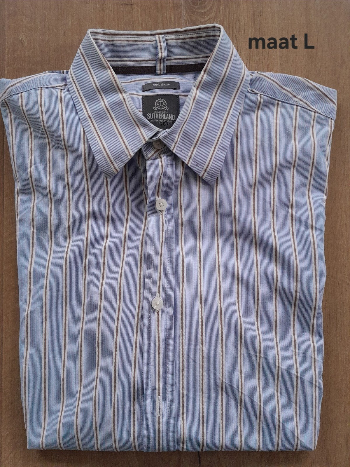 Sutherland gestreept overhemd - Maat L, Kleding | Heren, Blauw, Ophalen of Verzenden, Zo goed als nieuw, Halswijdte 41/42 (L)