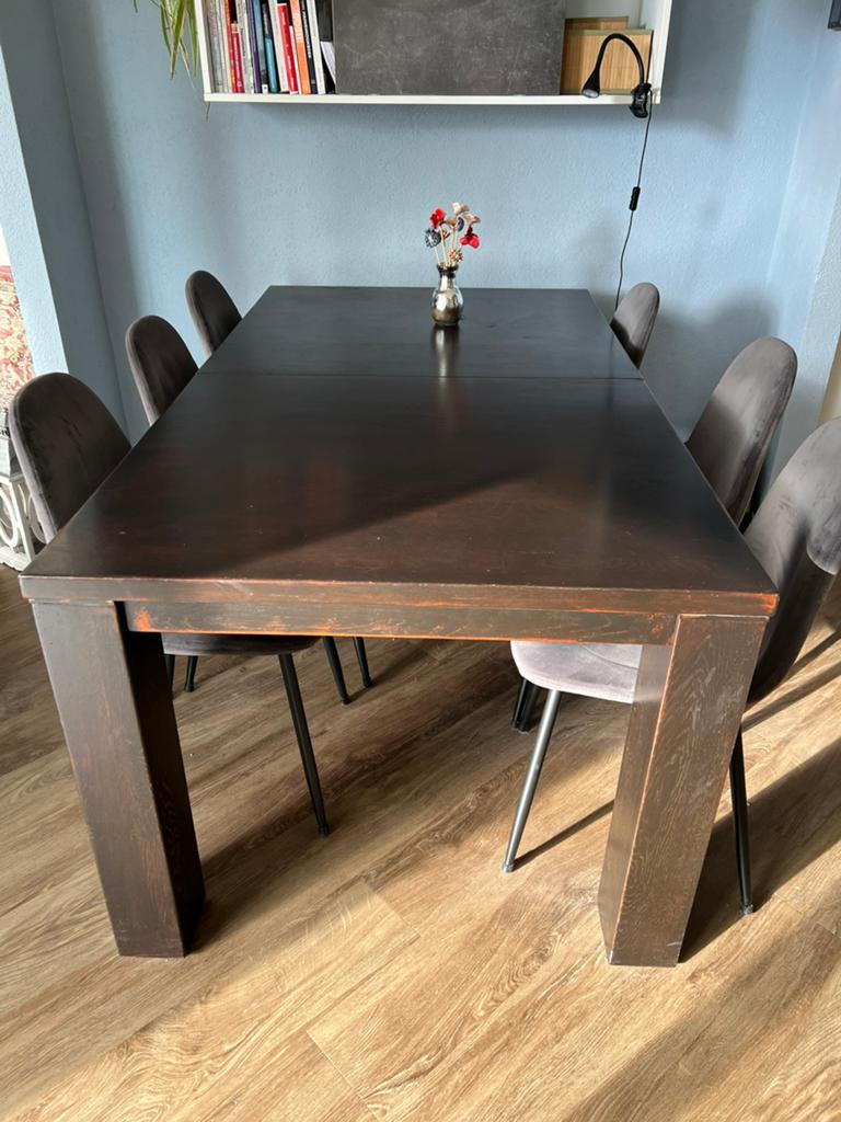 Uitschuifbare donkere eettafel, Ophalen, Gebruikt, 50 tot 100 cm, Vijf personen of meer