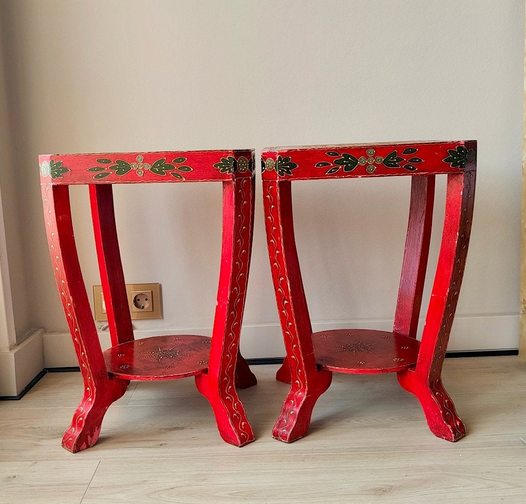Oosters / Indiaas handbeschilderd houten bijzettafels, Minder dan 55 cm, Gebruikt, Vierkant, Oosters/Indiaas