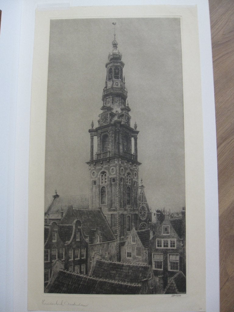 Zuiderkerk in Amsterdam. Ets van Dirk Harting ., Ophalen, Ets, Gesigneerd, 1900 - 1949
