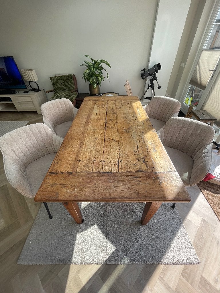 Koloniale eettafel met 4 stoelen, Ophalen, Gebruikt, Koloniaal, 50 tot 100 cm