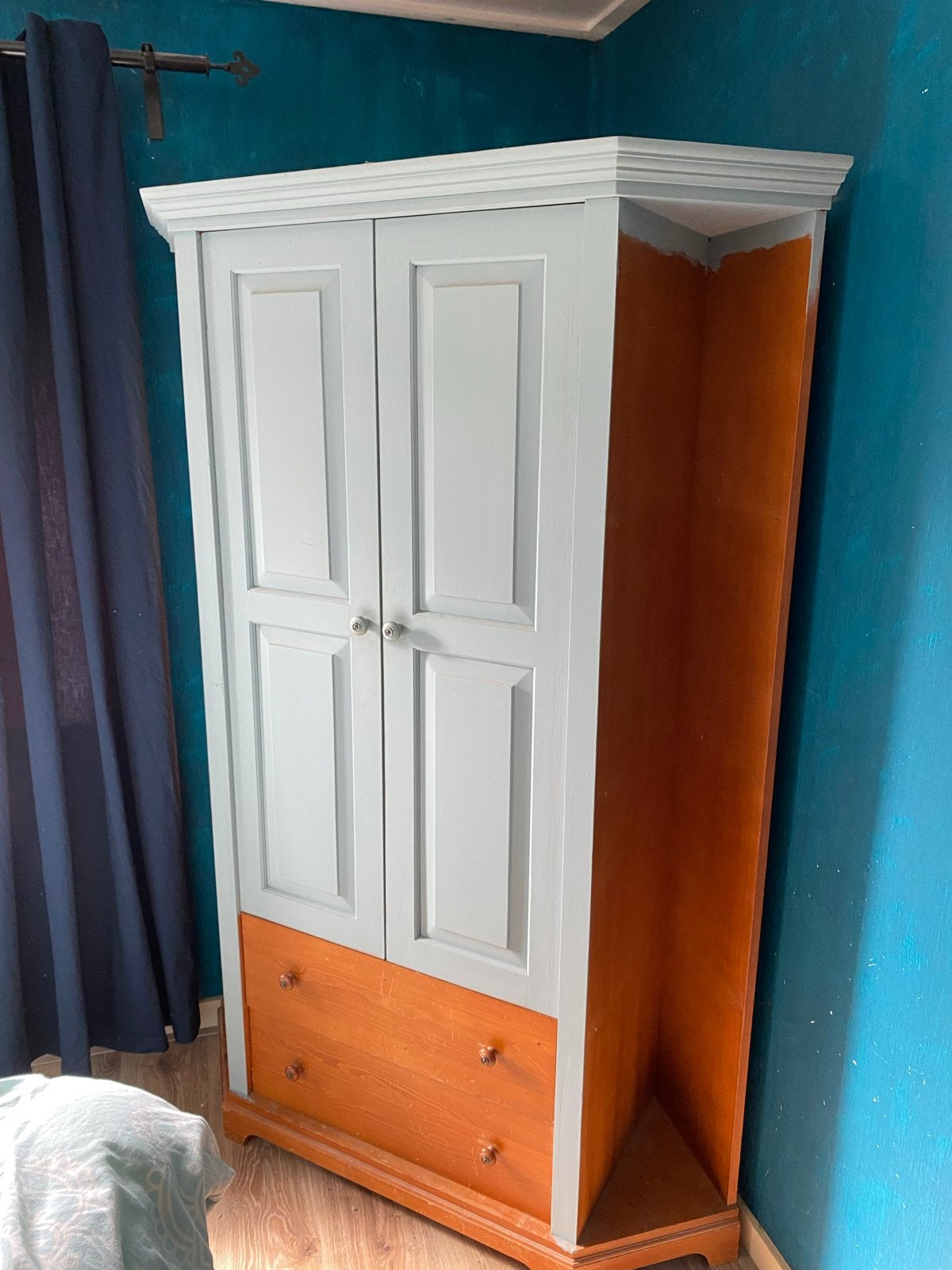 Hoekkledingkast met lades en planken gratis, Ophalen, Gebruikt, 100 tot 150 cm, Met lade(s)