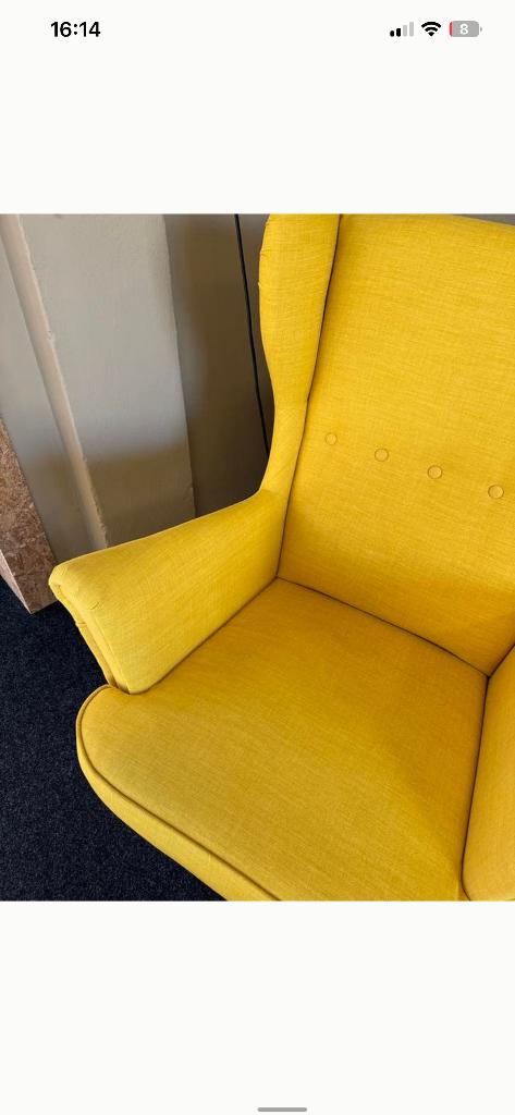 Strandmon fauteuil hocker set, Huis en Inrichting, Fauteuils, Ophalen, 75 tot 100 cm, Zo goed als nieuw, IKEA