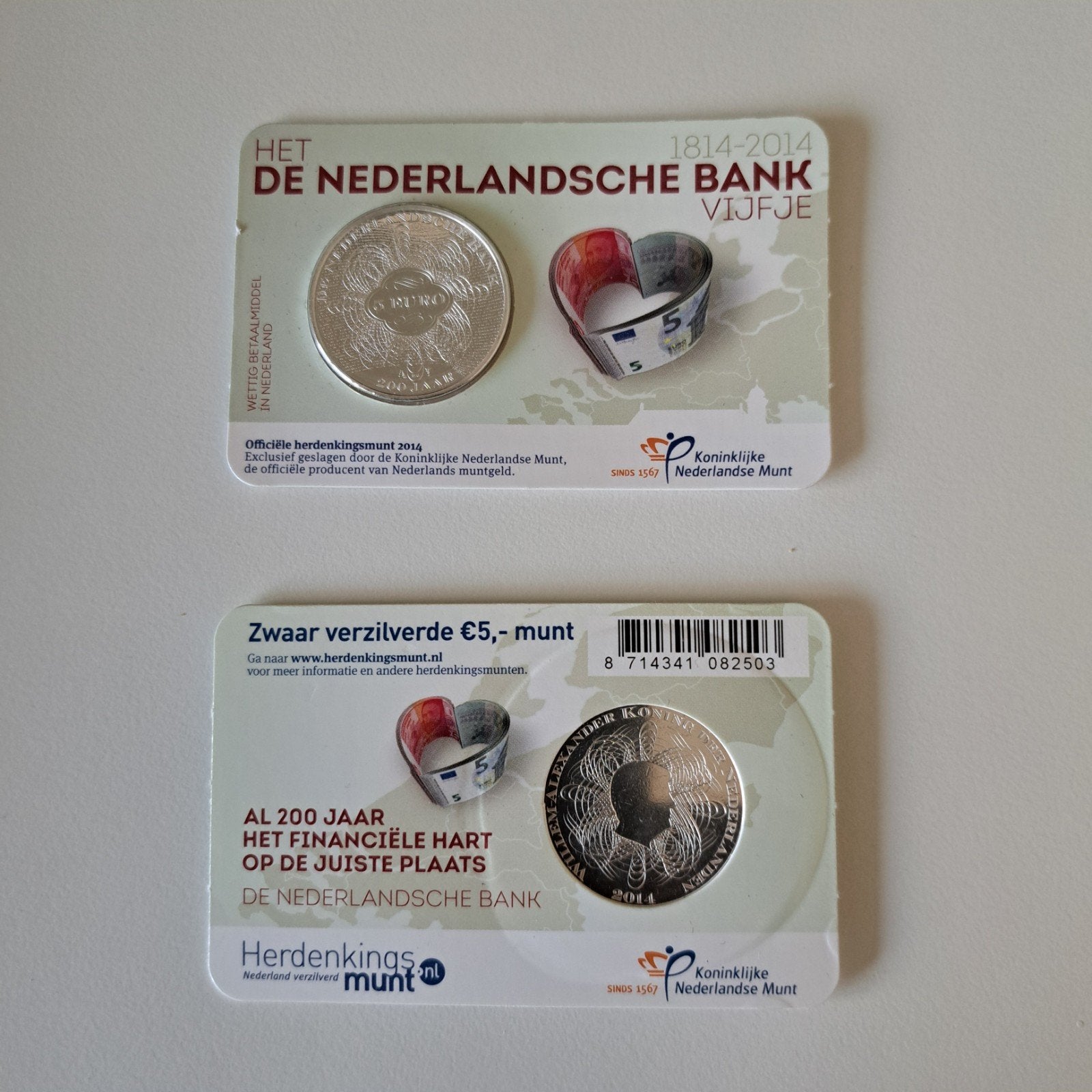 Nederlandse Bank Vijfje 2014 Coincard UNC, Ophalen of Verzenden, Koningin Beatrix, Euro's, Losse munt