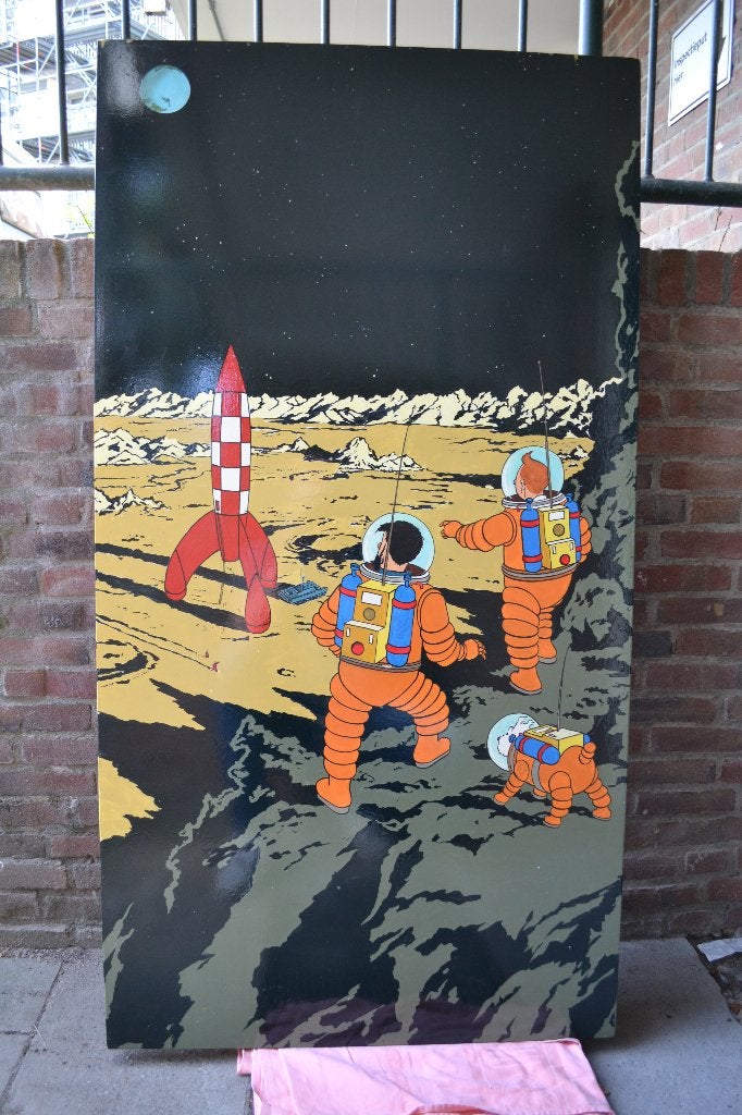Unieke kuifje Bobbie en Haddock maanlanding eettafel, Ophalen, Kuifje, Gebruikt, Beeldje of Figuurtje