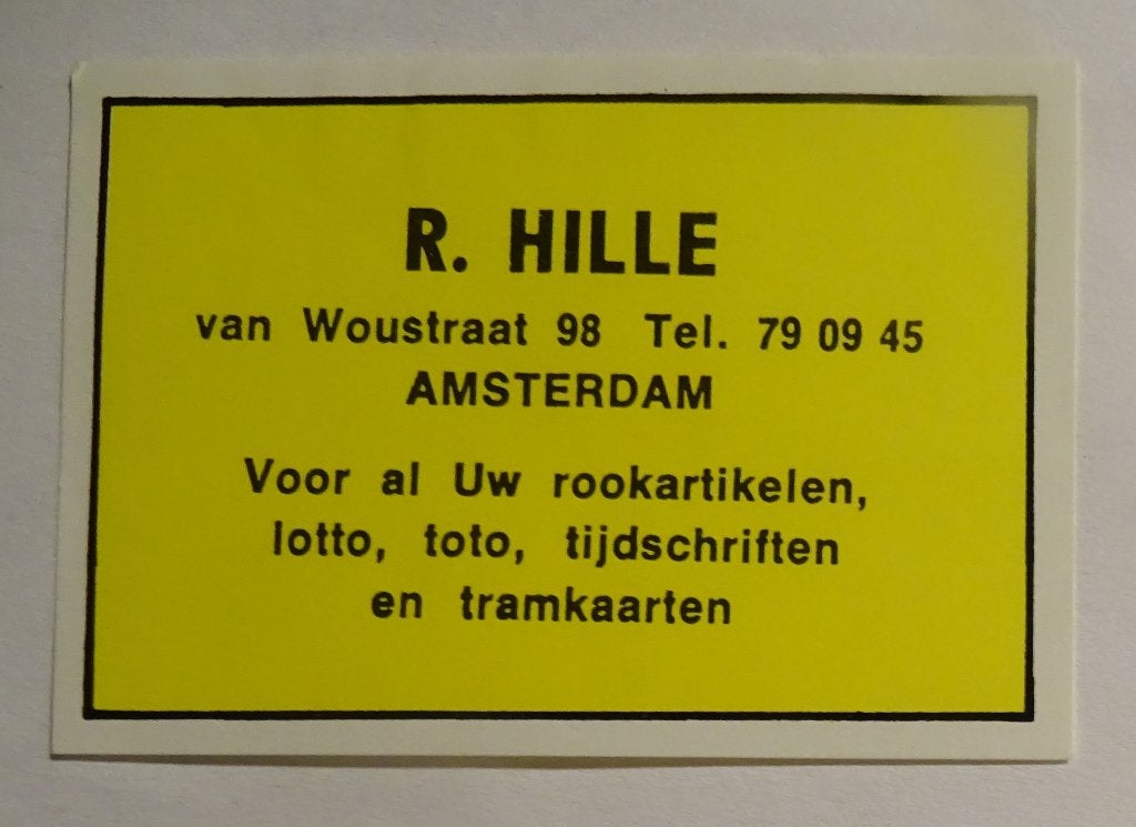 R. HILLE    voor al uw rookartikelen    AMSTERDAM, Verzamelen, Verzenden, Zo goed als nieuw, Luciferdoosjes of -merken