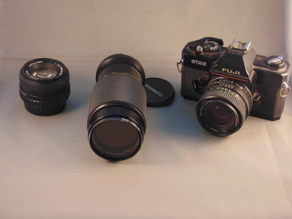 Fuji STX-2 met X-Fujinon 50mm/1.9 en 28mm/1.3,5, Ophalen of Verzenden, Gebruikt, Spiegelreflex, Fuji
