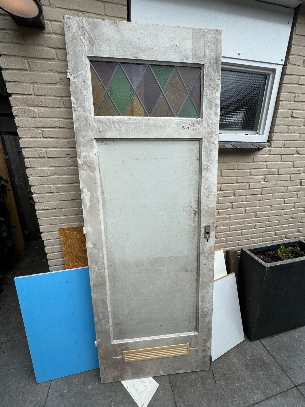 Jaren '40 Binnendeur met Glas-in-lood, Doe-het-zelf en Verbouw, Deuren en Horren, Gebruikt, Binnendeur, 200 tot 215 cm, 80 tot 100 cm