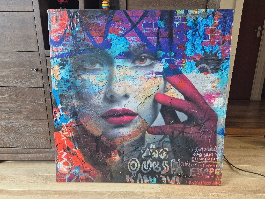 Modern portret schilderij met graffiti-elementen, Ophalen, Gemengde techniek, Portret, Overige materialen