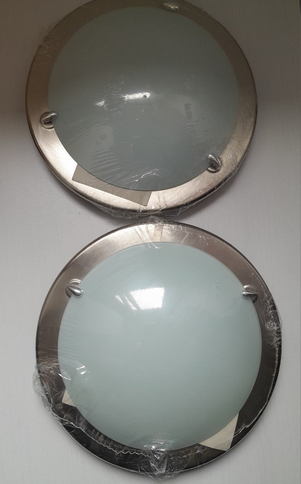 Set van 2 IKEA Plafonnières – Matglas & Geborsteld RVS / Met, Ophalen, Nieuw, Metaal, Plafondlamp