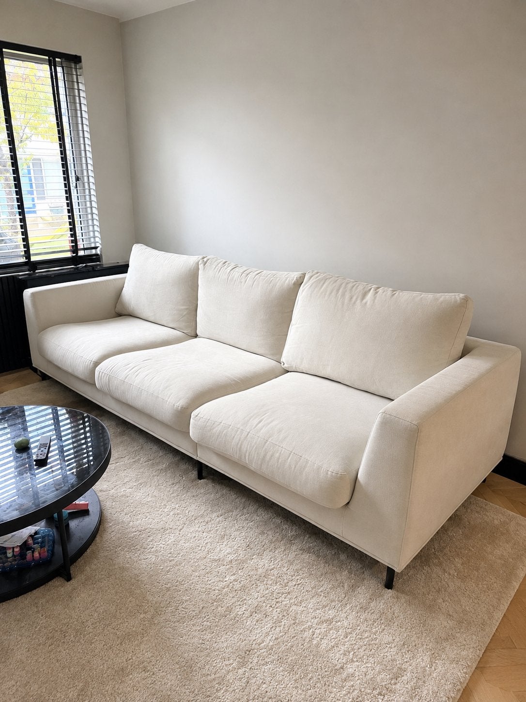 Montel bank - Comfortabele 3-zitsbank 280x100 beige wit, Huis en Inrichting, Banken | Bankstellen, Ophalen, Driepersoons, 75 tot 100 cm