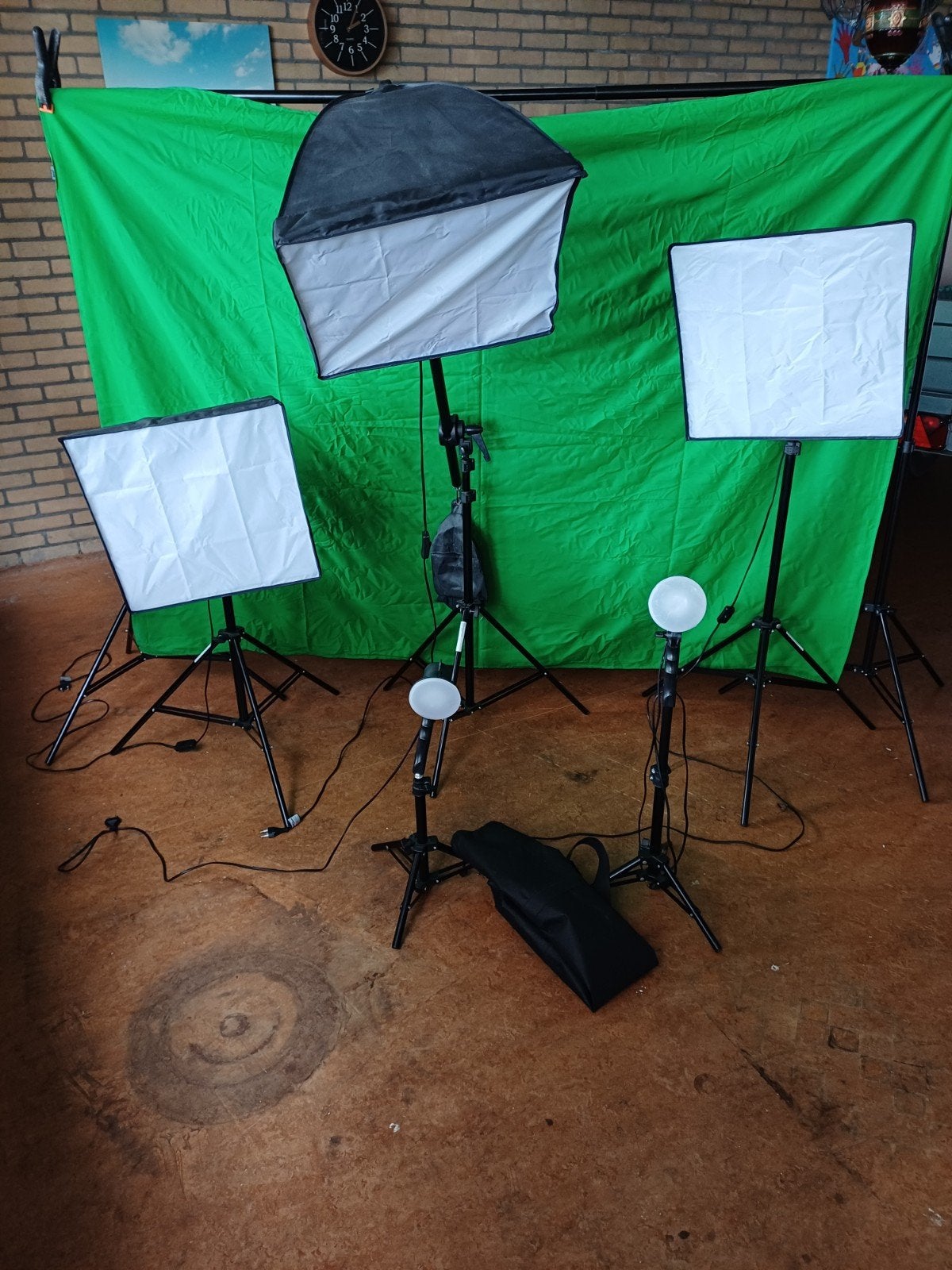 Complete Fotostudio Set met Groen Doek en Verlichting, Ophalen, Complete fotostudio, Zo goed als nieuw, Overige merken