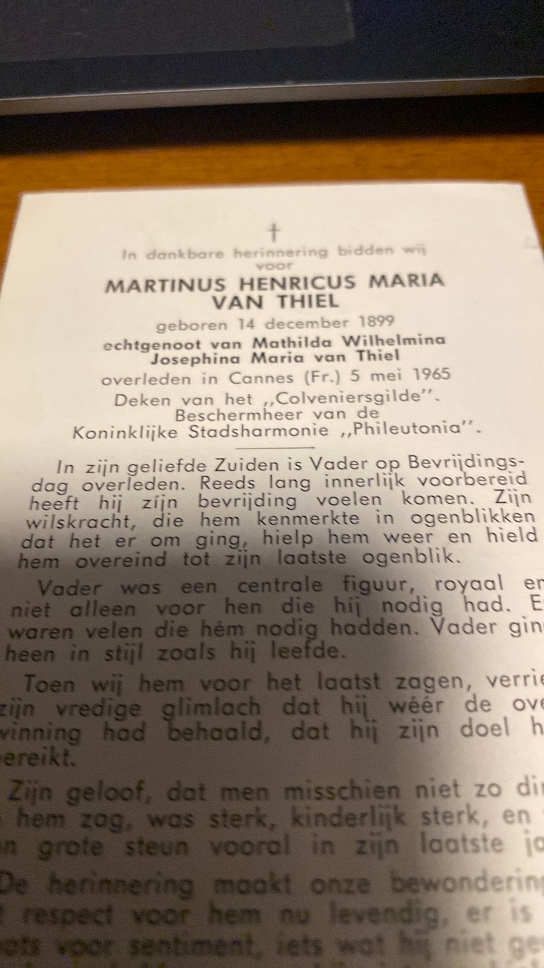 MHM van Thiel 1899 Helmond Colveniersgilde Phileutonia, Verzamelen, Ophalen of Verzenden