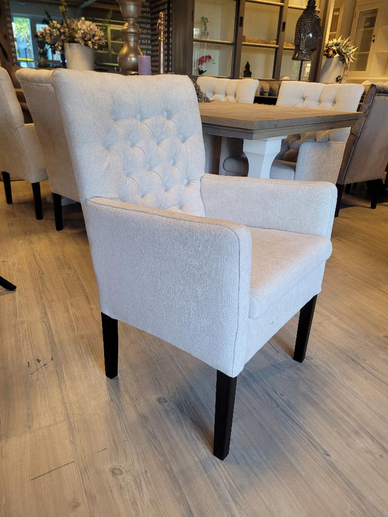 *VOORRAAD* 6 Landelijke Eetkamerstoel Bianca Stof Creme (1), Overige kleuren, Landelijke eetkamerstoelen capiton knoopjes stof liberty creme
