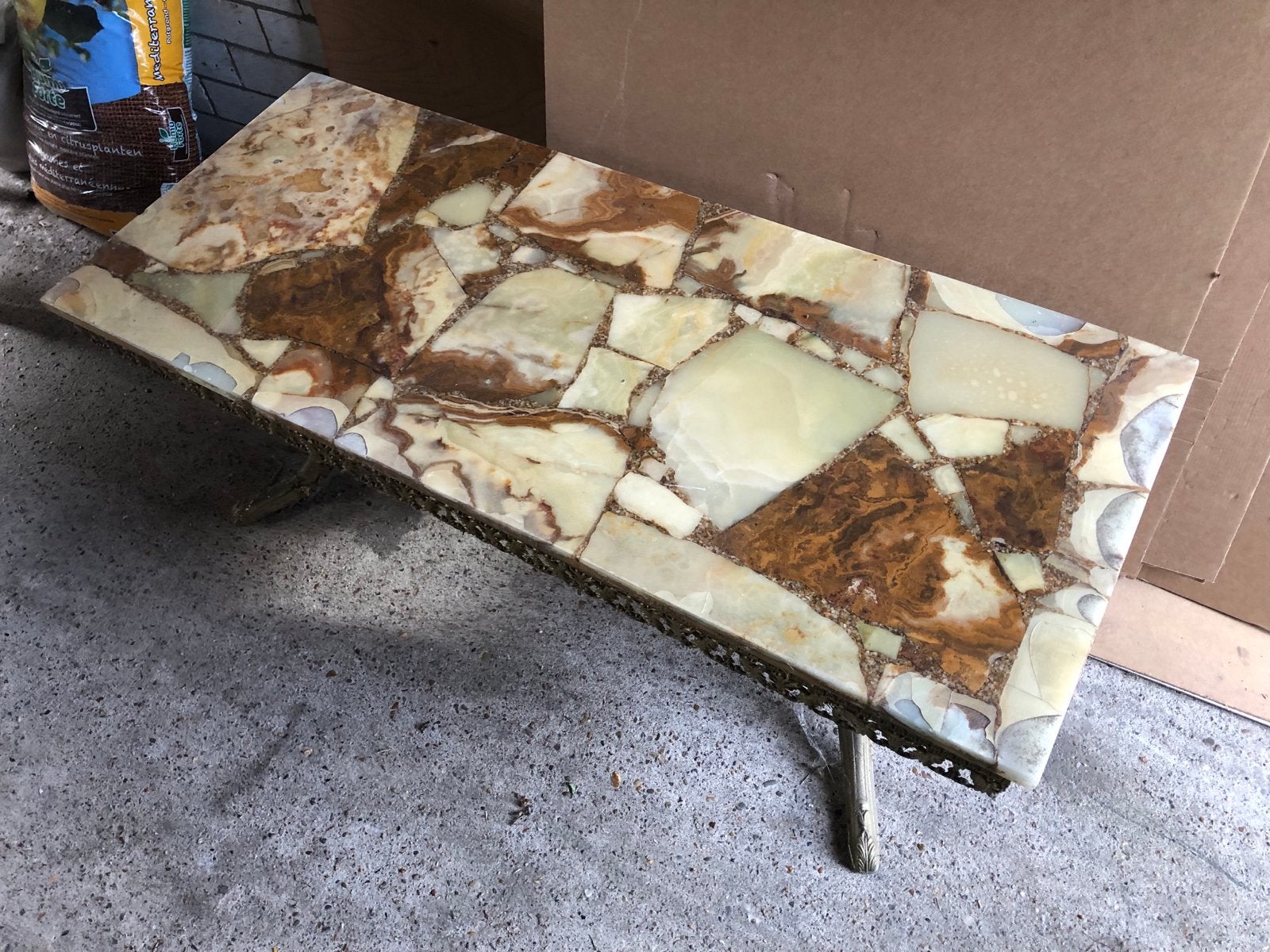 Vintage Italiaanse Regency Salontafel met Onyx Marmer, Ophalen