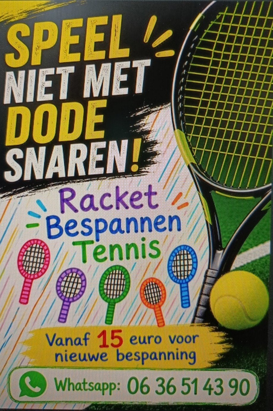 Racket Bespannen Tennis, Sport en Fitness, Ophalen, Nieuw, Grip of Snaar, Overige merken