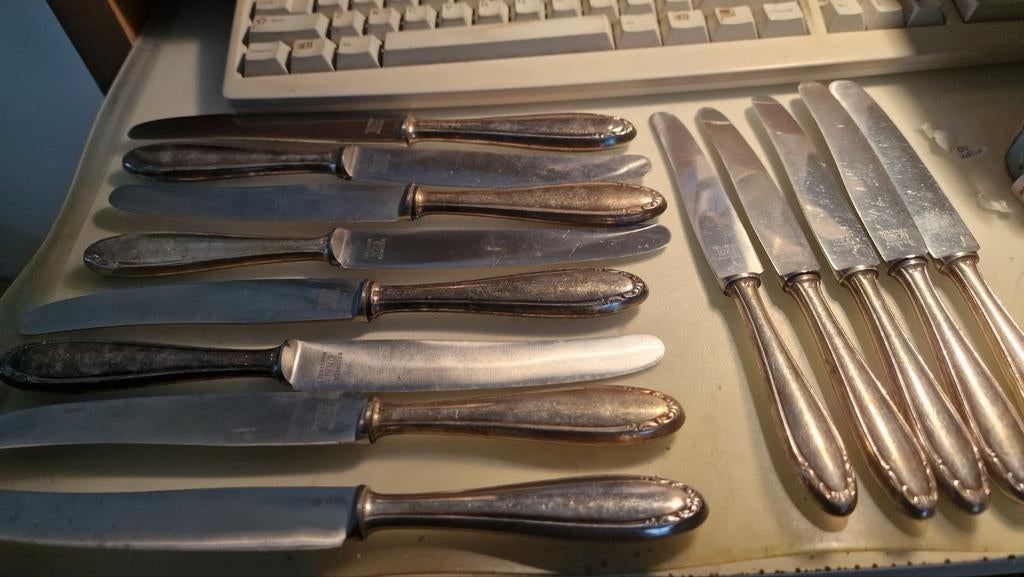 Vintage verzilverOka Solingen messen set - 8 grote, 6 kleine, Ophalen of Verzenden