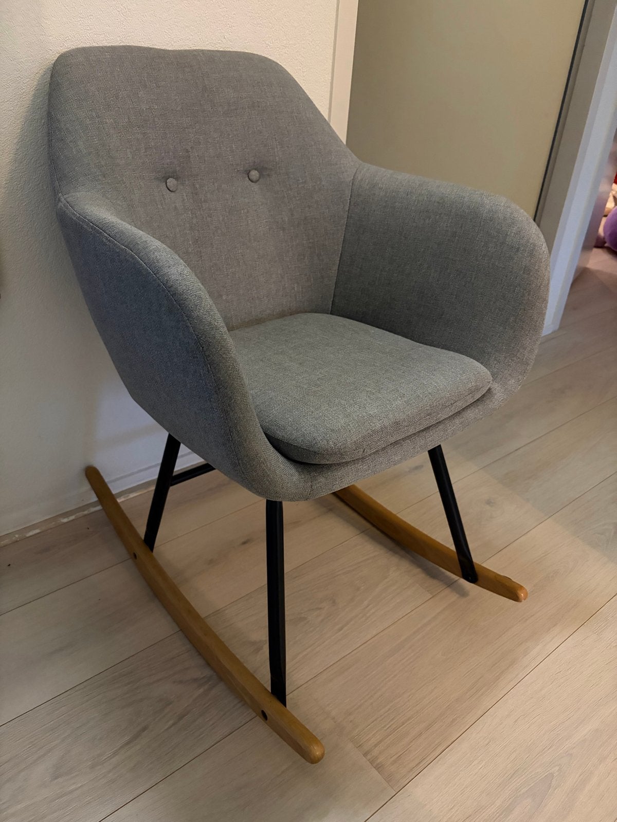 Schommelstoel / Lounge fauteuil - Grijs, zo goed als nieuw, Huis en Inrichting, Ophalen, Zo goed als nieuw, Hout, Eén