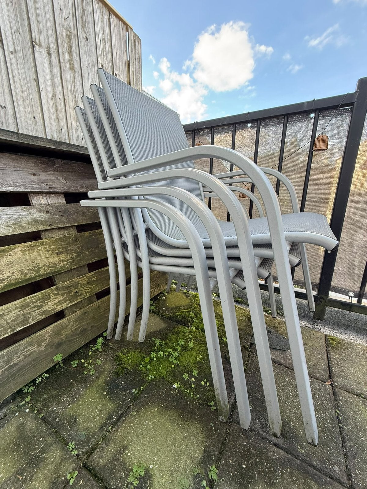 4 tuinstoelen, Ophalen, Zo goed als nieuw, Aluminium, Stapelbaar