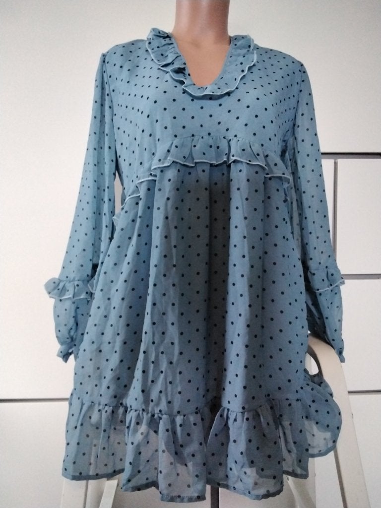 Blauw jurkje polkadot maat 40 Indefeir nieuw, Maat 38/40 (M), Blauw, Nieuw, Ophalen of Verzenden