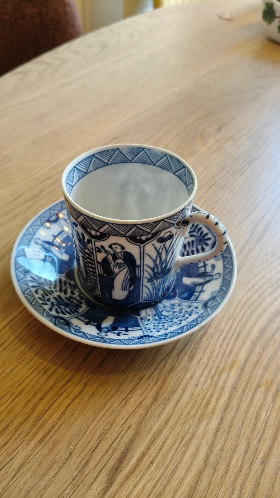 Vintage kop en schotel Lange Lijs - Blauw/Wit Porselein, Ophalen of Verzenden