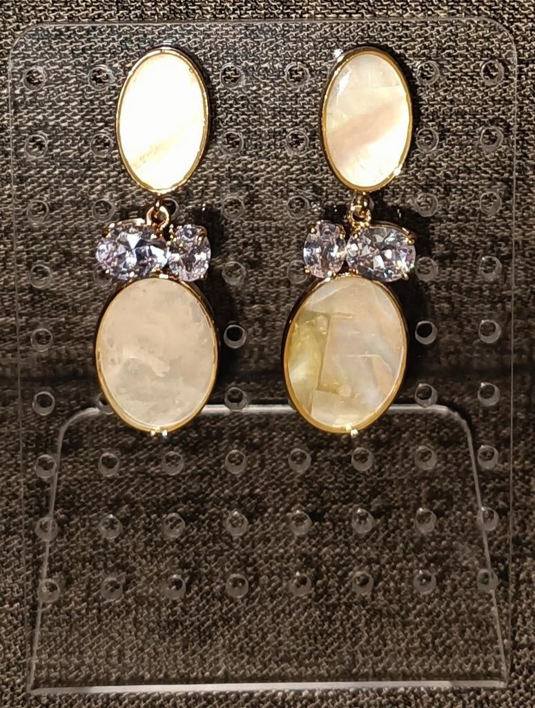 Oorbellen Oorhangers Otazu Crystal Light Beige NIEUW, Overige materialen, Met edelsteen, Beige, Nieuw
