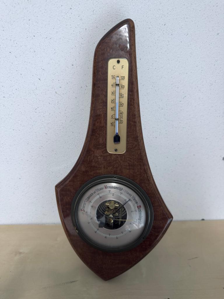 Vintage Barometer en Thermometer op Houten Plaat, Ophalen of Verzenden, Zo goed als nieuw, Barometer