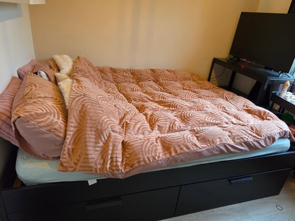 IKEA Malm bed zwart 140x200 met lades, Gebruikt, Zwart, Tweepersoons, 200 cm