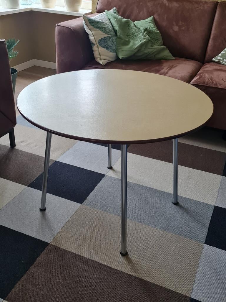 Ronde vintage salontafel met chroom poten, Ophalen, Gebruikt, 50 tot 100 cm, 50 tot 75 cm
