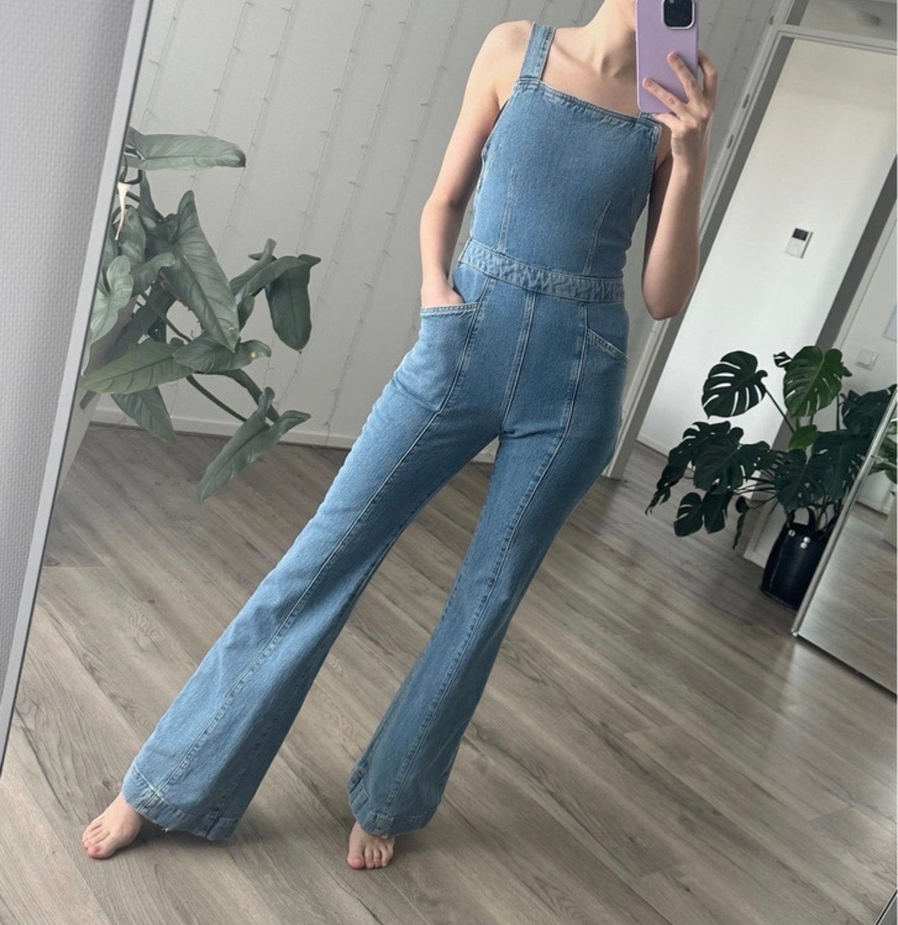 Free People denim jumpsuit XS, Kleding | Dames, Verzenden, Zo goed als nieuw, Maat 34 (XS) of kleiner, Blauw