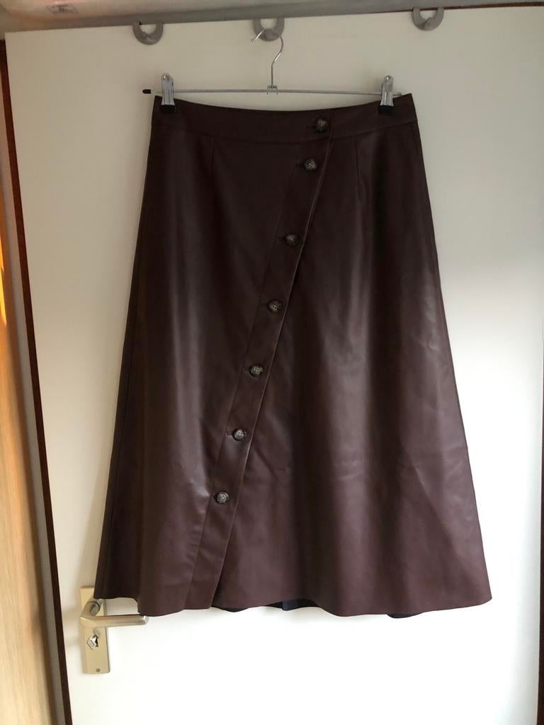 Roodbruine vegan leather lange rok Who What Wear Mt40/42, Bruin, Maat 42/44 (L), Ophalen of Verzenden, Zo goed als nieuw