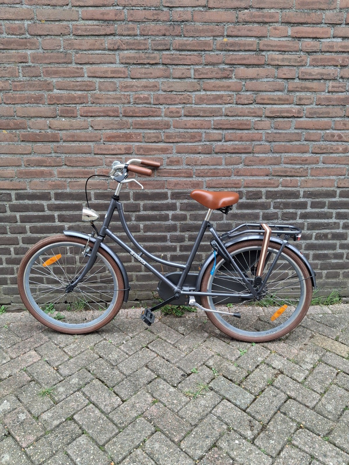 Stadsfiets Damesfiets Grijs met Bruine Details 24 inch, Velgrem, 50 tot 53 cm, Ophalen, Overige merken