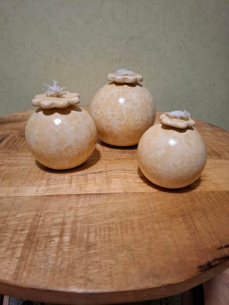 Set van 3 Keramieken Olielampjes  Organisch Design, Ophalen of Verzenden, Zo goed als nieuw, Japandi, Steen/keramiek